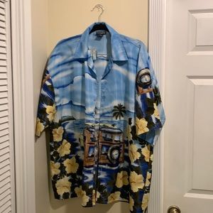 Ferugini Hawaiian Mens Woodie Short Sleeve Button Down Shirt 2X